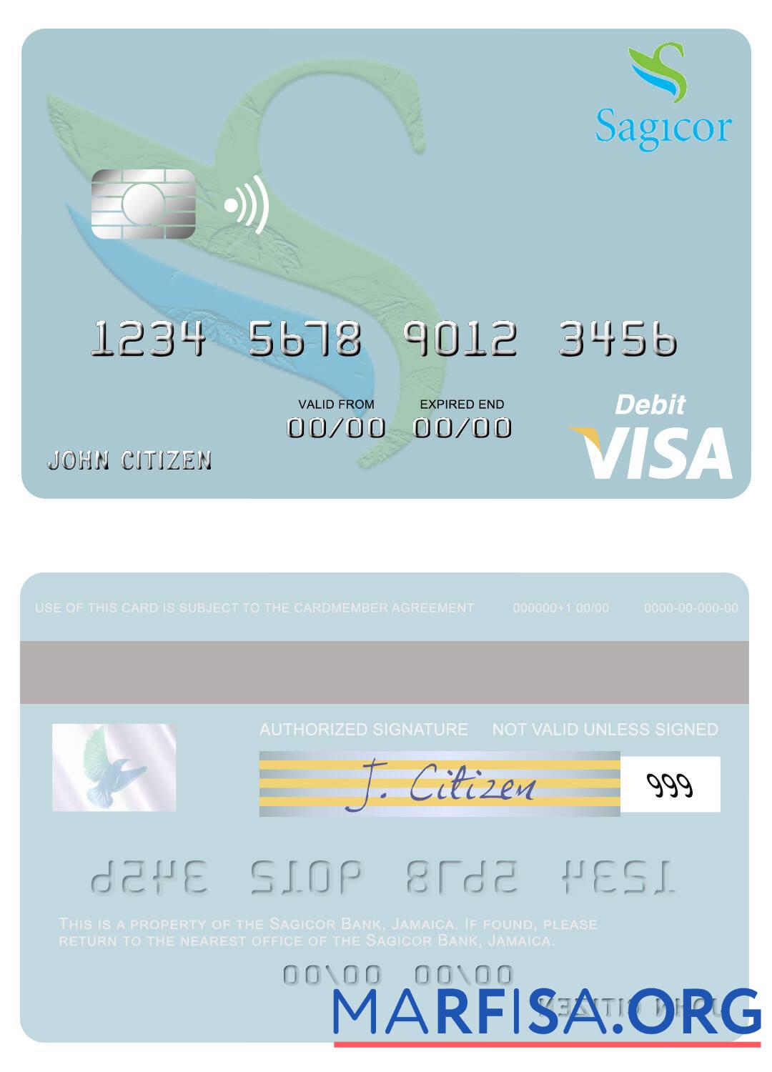 Printable Jamaica Sagicor Bank visa debit card example